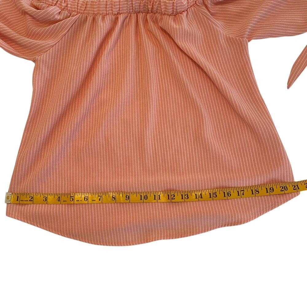 MUST HAVE Women Coral Stripe Off Shoulder Tie Sleeve‎ Blouse Top - Picture 7 of 9